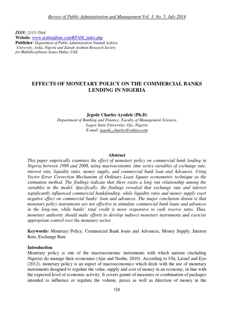 Impact of Monetary Policy on Bank Lending in Nigeria | PDF | Monetary ...
