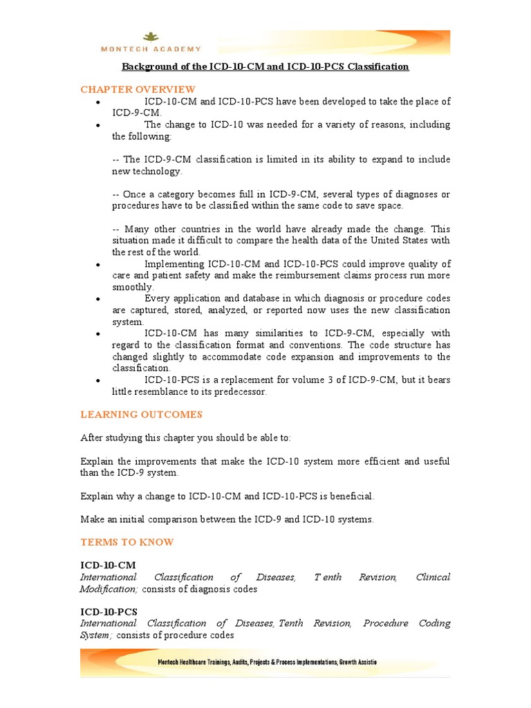 Lesson 1-Background of The ICD-10-CM and ICD-10-PCS Classification ...
