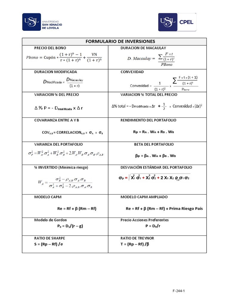 Fórmulas de INVERSIONES-1 | PDF