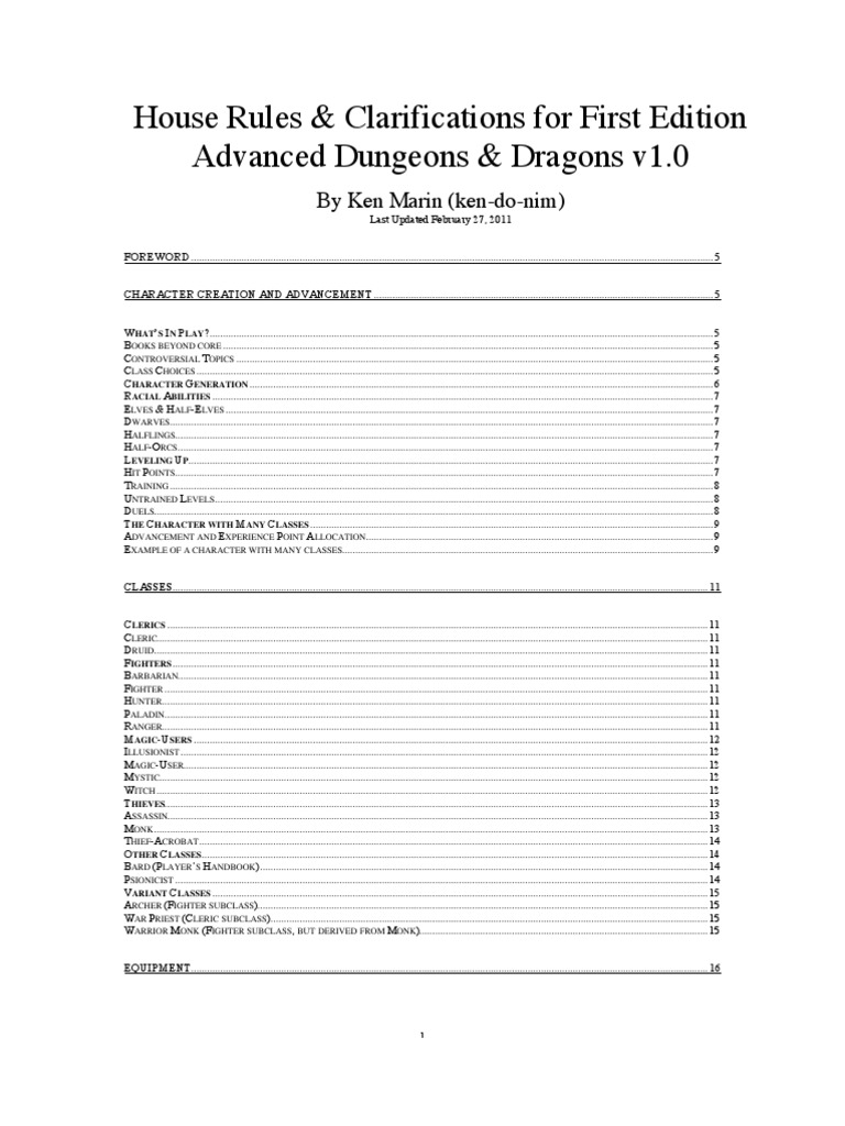 1E House Rules v1.0 | PDF | Home & Garden