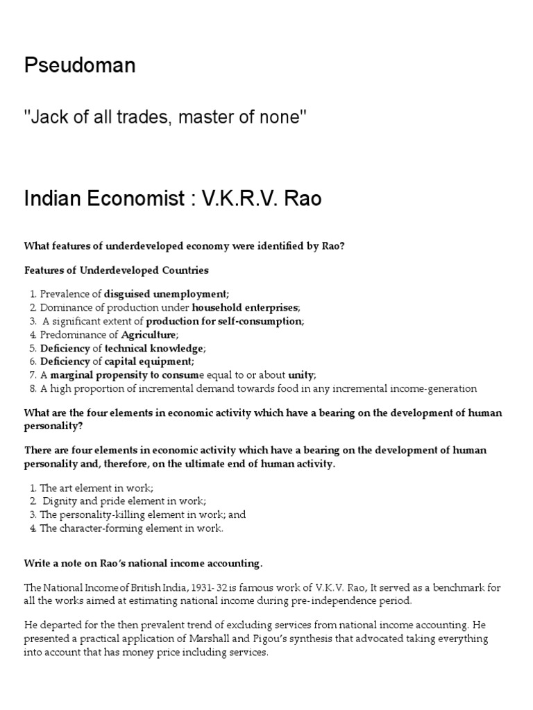 Indian Economist - V.K.R.V. Rao - Pseudoman | PDF | Keynesian Economics ...