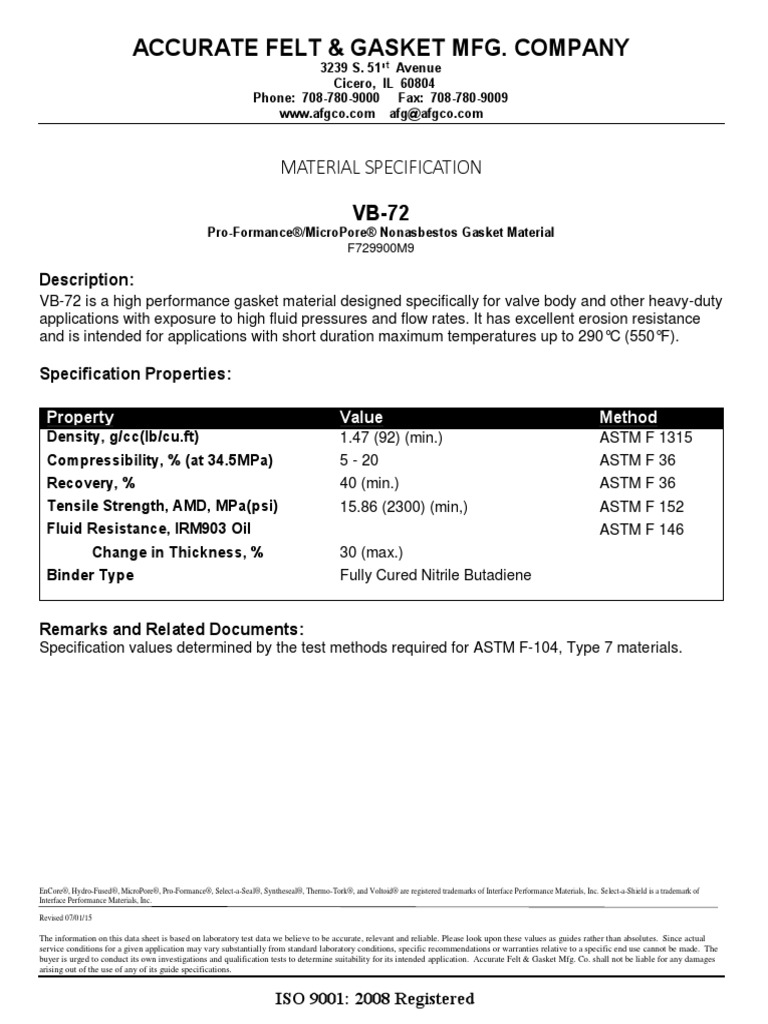 VB-72 Material Specification Sheet | PDF | Specification (Technical ...