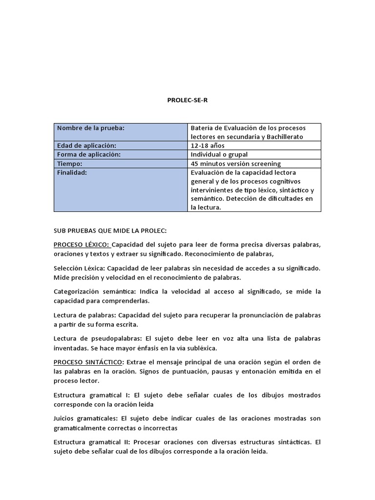 Prolec Se R | PDF | Comprensión lectora | Oración (Lingüística)