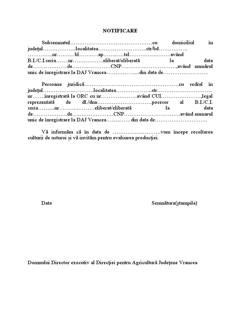 Notificare Recoltare Cultura Usturoi | PDF