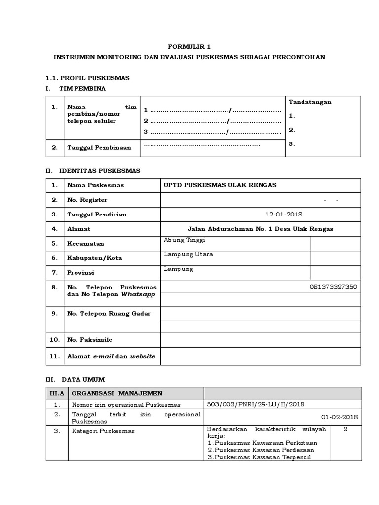 Monitoring Evaluasi Puskesmas Ulak Rengas | PDF