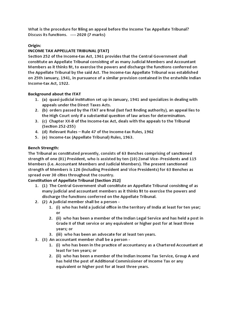 ITAT Appeal Procedure Functions PDF Tribunal Appeal