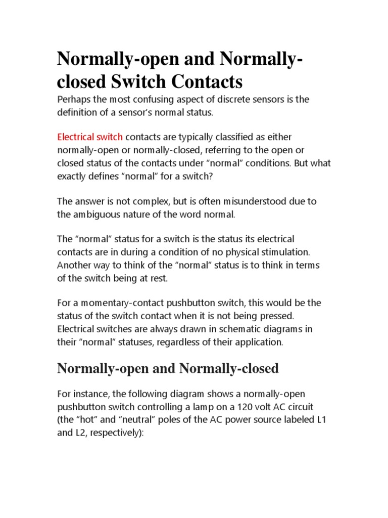 NormallyOpen and NormallyClosed Switch Contacts PDF Switch