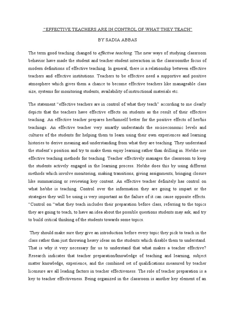 Effective Teachers And Teaching Pdf Teaching Method Teachers