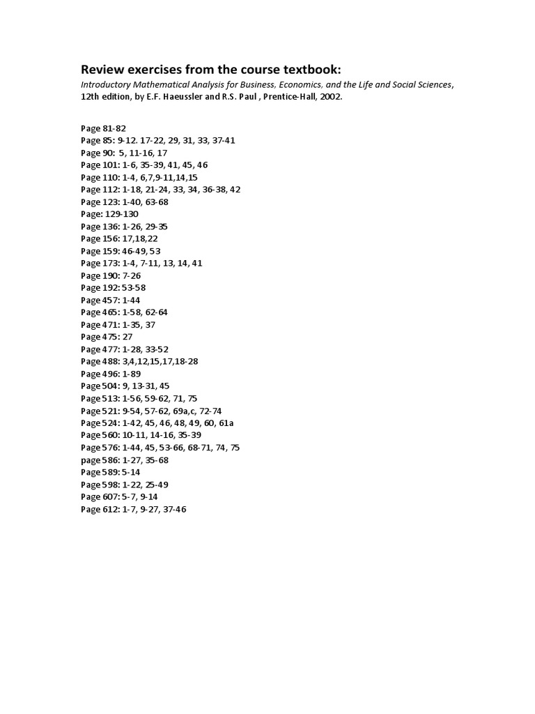 Course Review Exercises for Math Analysis | PDF