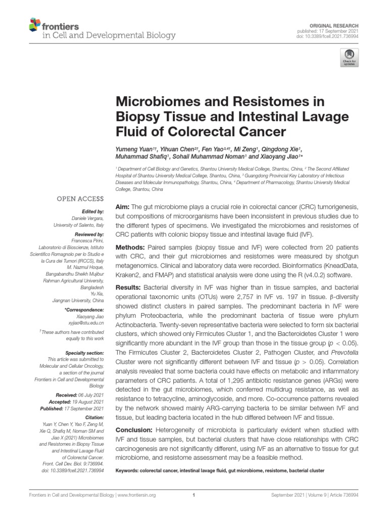 s1-19 Fcell, 2021,9,736994 Gut Microbioma and Colorectal Cancer | PDF ...