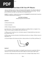 Question Bank ICSE Class 10th Physics