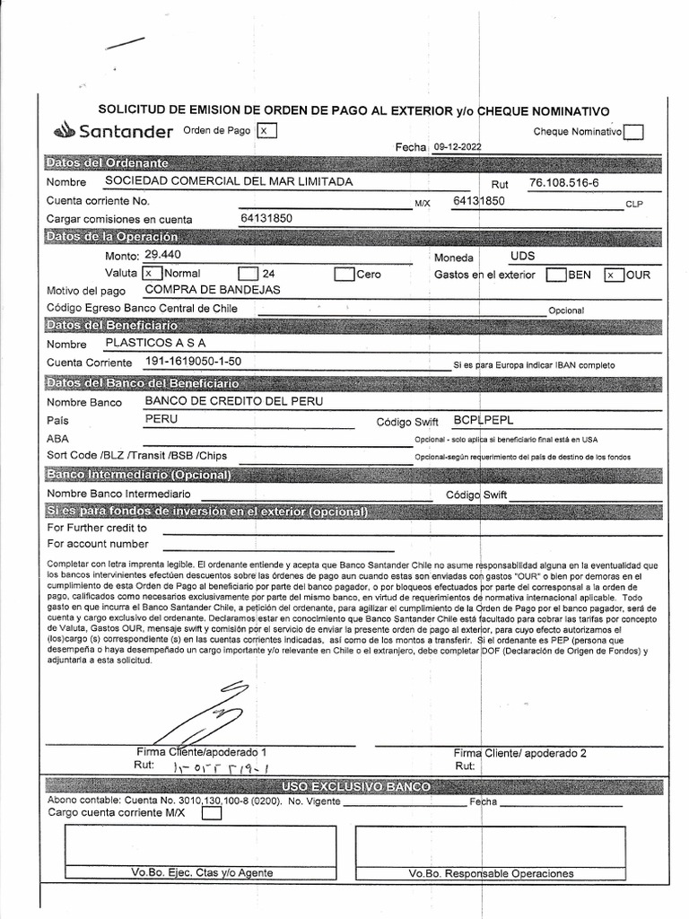 Solicitud de Orden de Pago al Exterior | PDF | Bancos | Industrias de ...