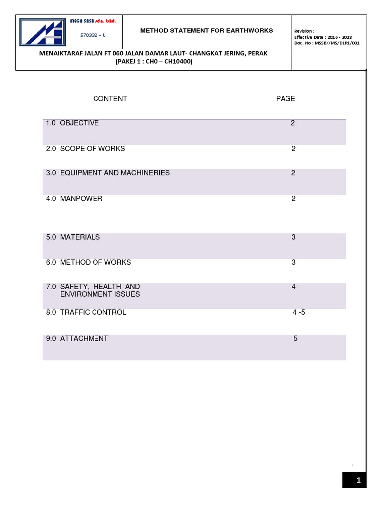 Method Statement for Damar Road Earthworks | PDF | Technology & Engineering