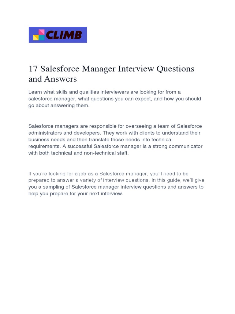 Salesforce Manager Interview Prep | PDF | Sales | Experience
