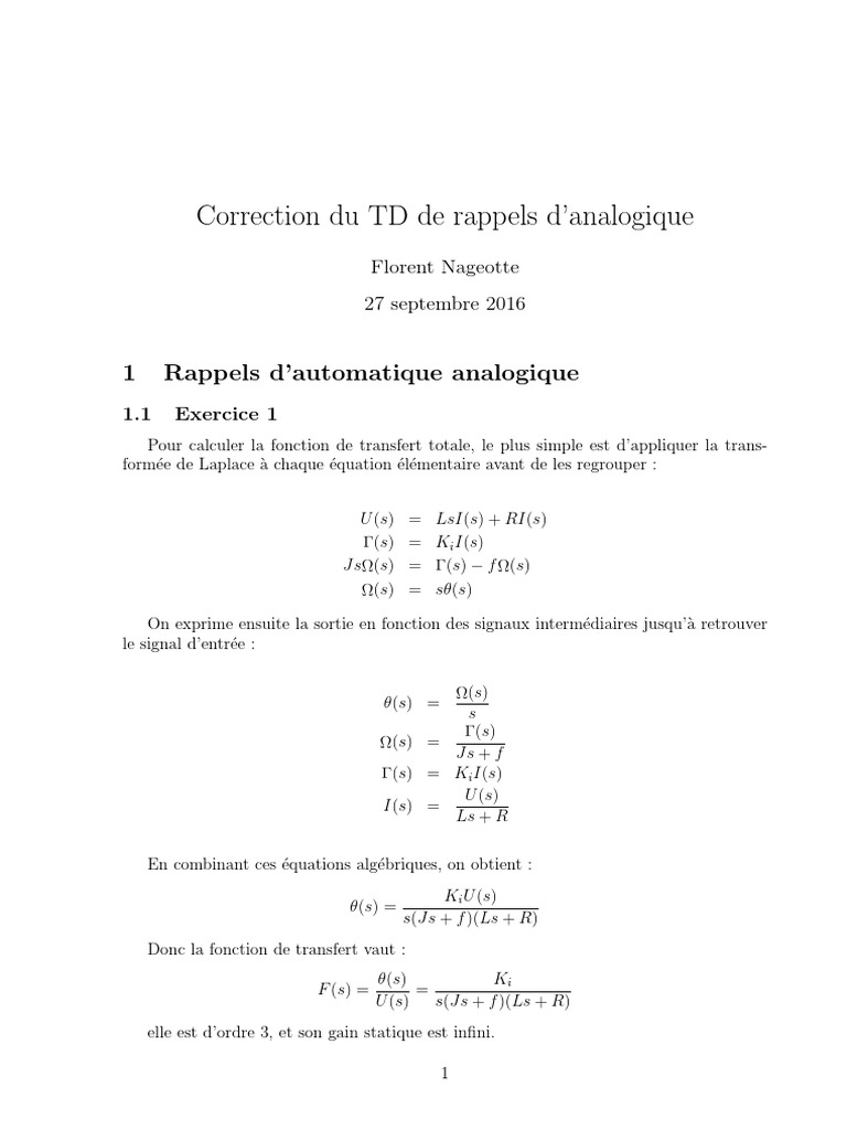 Proposition de correction du TD d'analogique | PDF | Fréquence ...