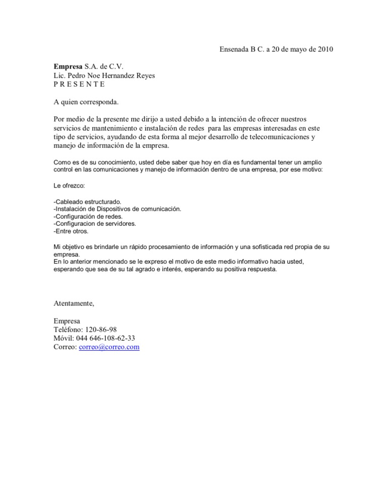 Carta de Presentacion Redes