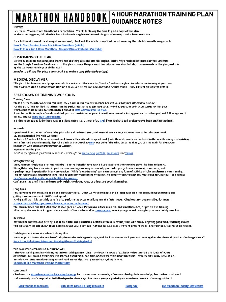 4hr Marathon 20 Weeks - Guidance Notes | PDF | Physical Fitness ...