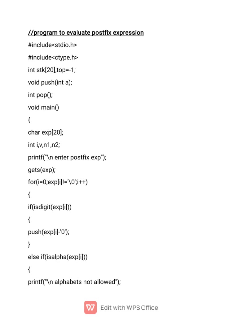 Program To Evaluate Postfix Expression | PDF