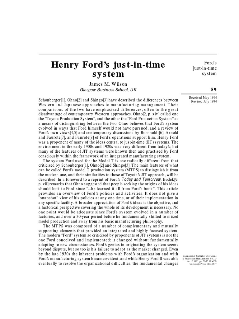 Henry Ford's Just-In-Time System: James M. Wilson | PDF | Lean ...