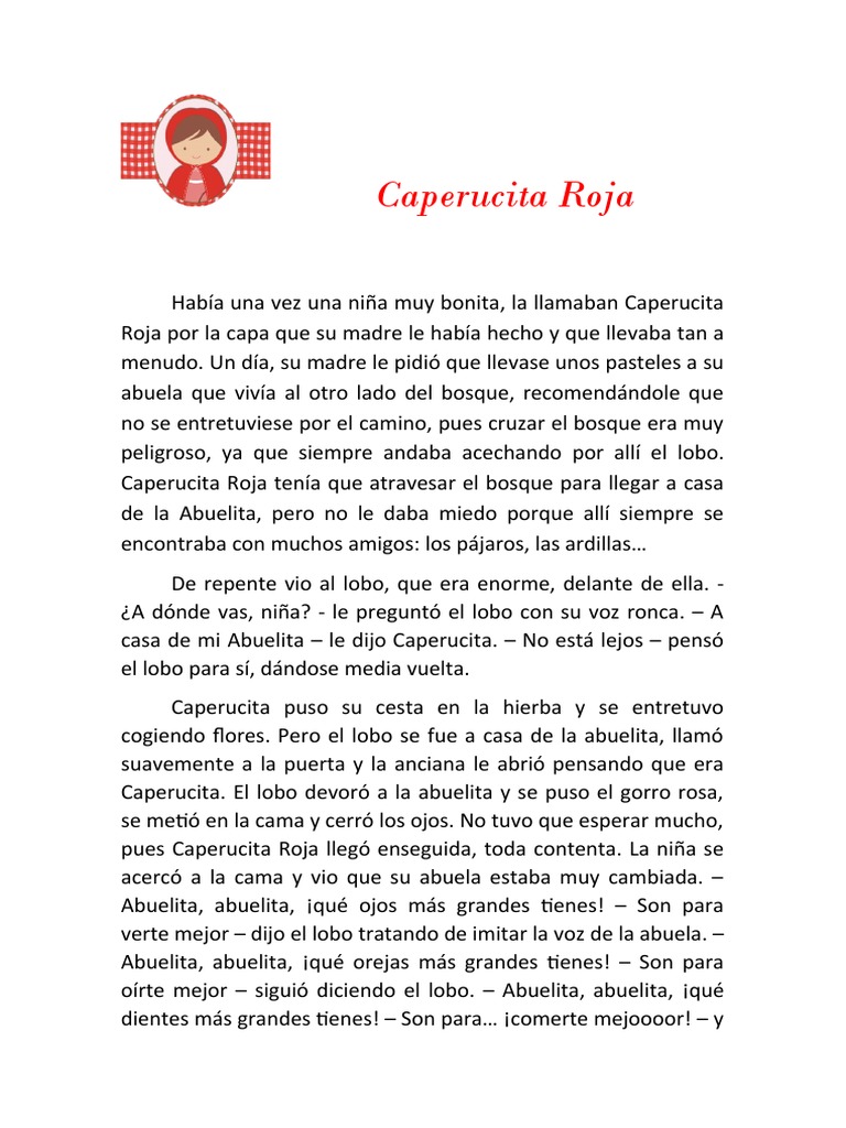 Cuento de Caperucita Roja resumido | PDF | Caperucita Roja