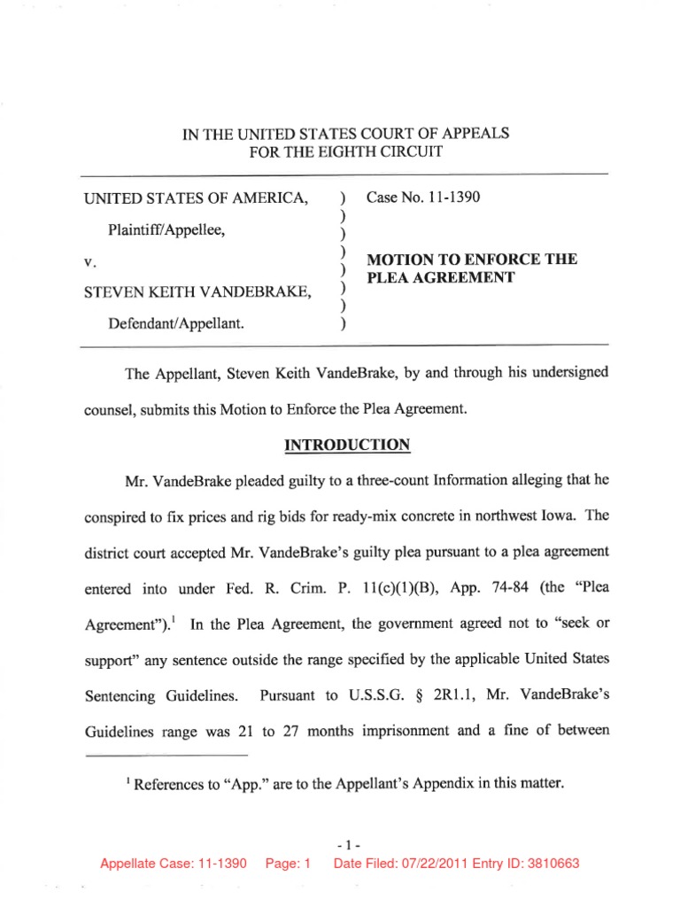 Motion To Enforce Plea Agreement Download Free PDF Plea Bargain