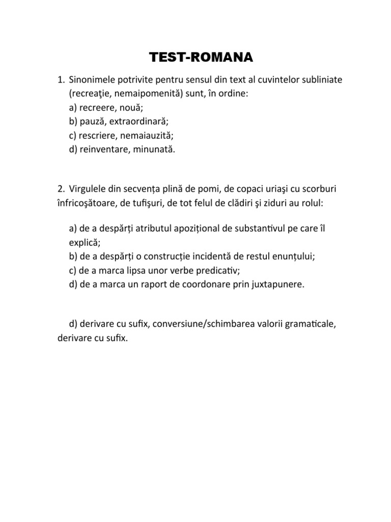 Test-Romana (Spatiere) | PDF