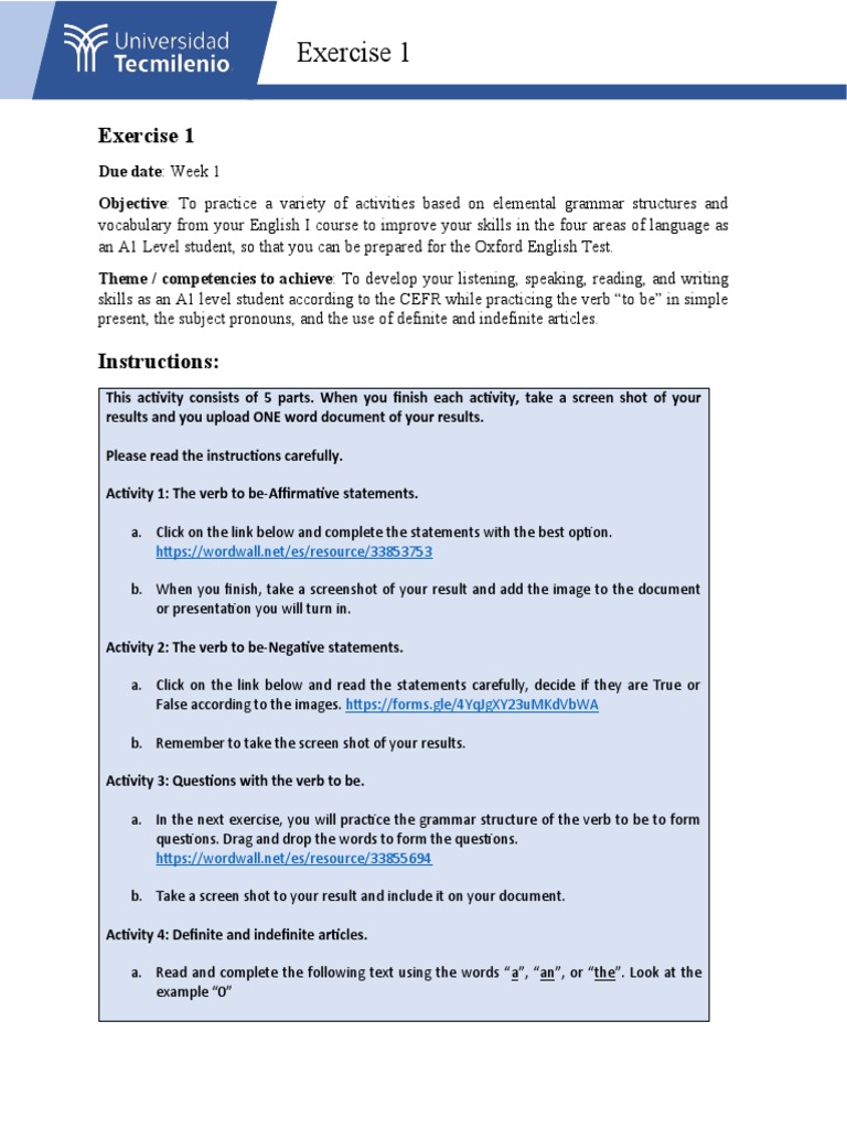 A1 English Verb Practice Worksheet | PDF | Screenshot | English Language