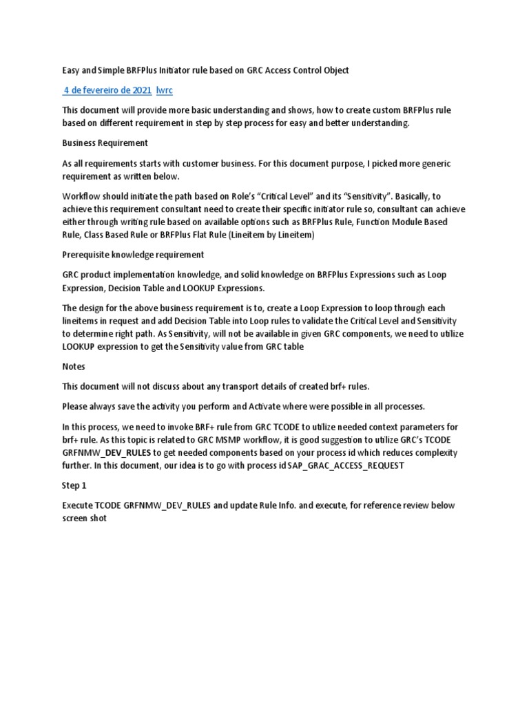 Creating BRFPlus Rules for GRC Access | PDF | Screenshot | Data Management