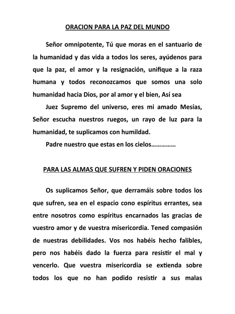Oración por la Paz del Mundo | PDF | Religión y espiritualidad