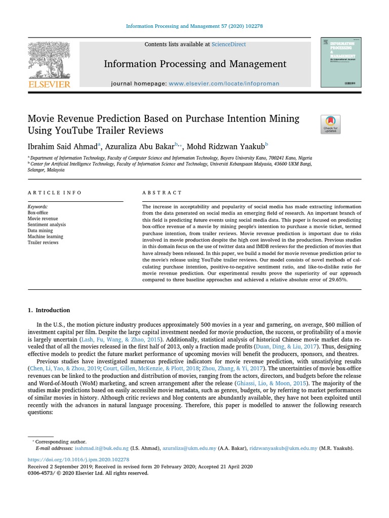 Ahmad Et Al. 2020 Movie Revenue Prediction Based On Purchase