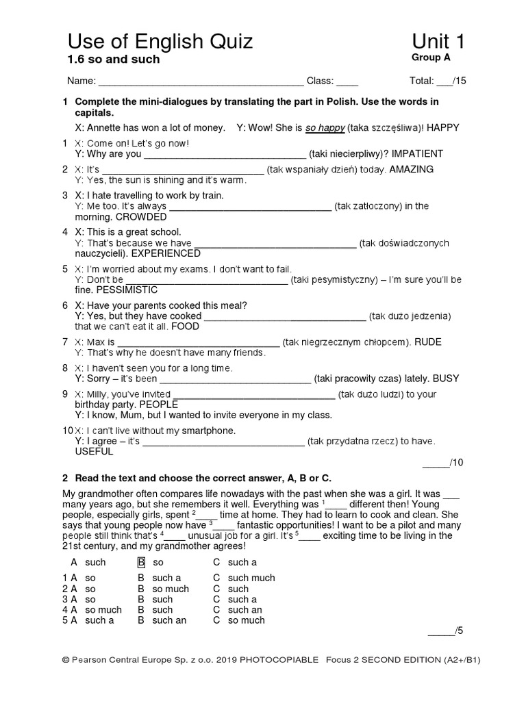 Focus 2 2ed UoE Quiz Unit1 GroupA | PDF | Career & Growth