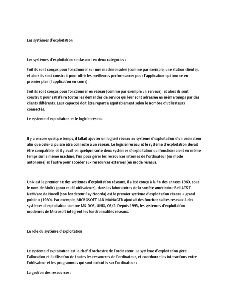 GENERALITES SUR LE SYSTEME D'EXPLOTATION RESEAU - Copie | PDF | Système ...