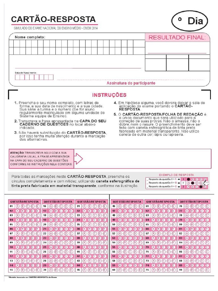 Cartão Resposta 1º Dia | PDF