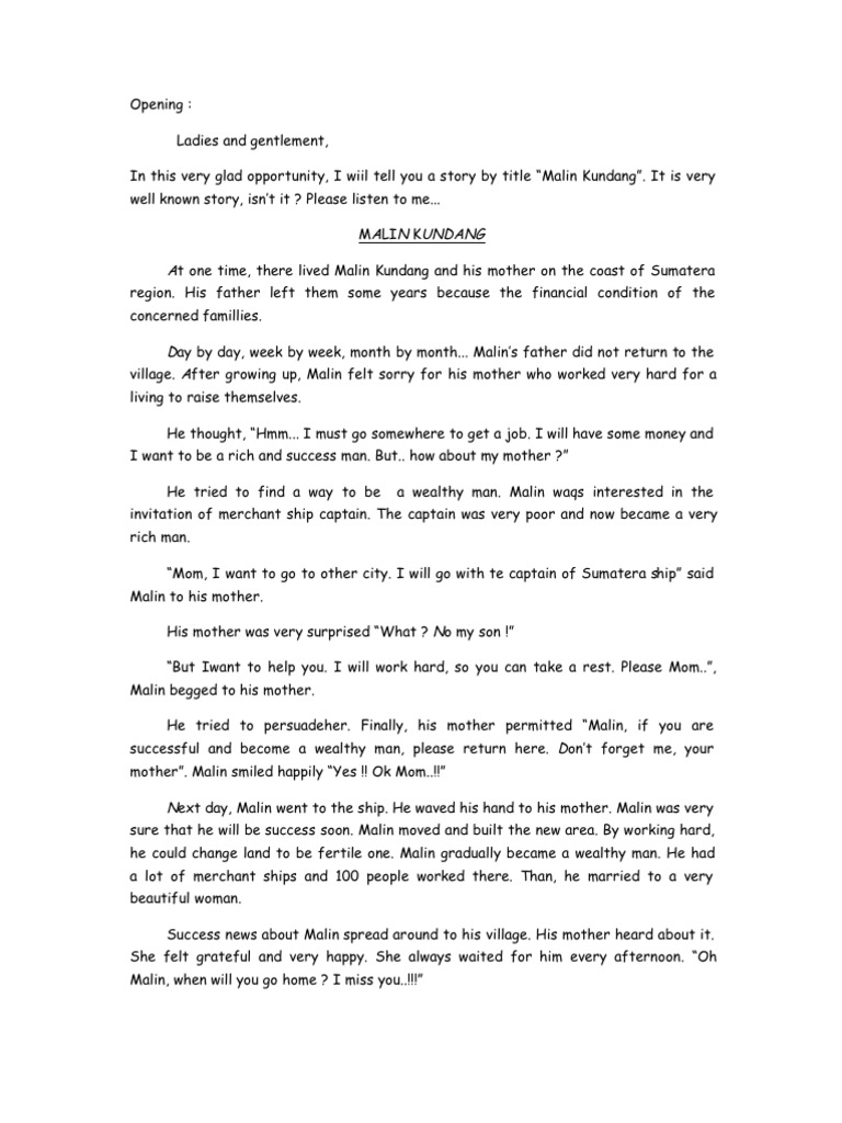 Story Telling Of Malin Kundang Pdf