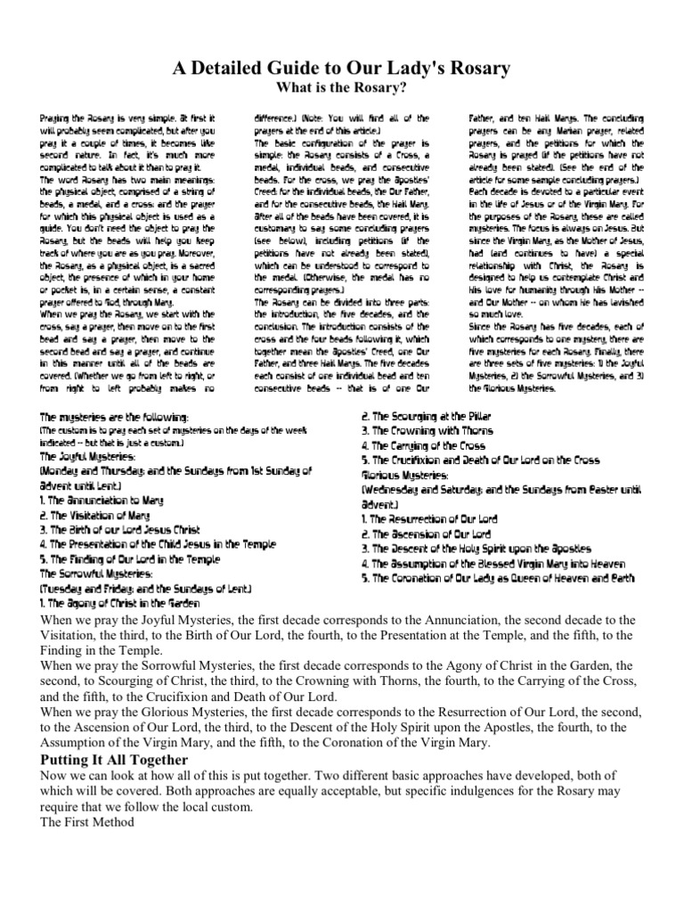 Detailed Guide To Our Lady's Rosary | PDF | Rosary | Mary, Mother Of Jesus