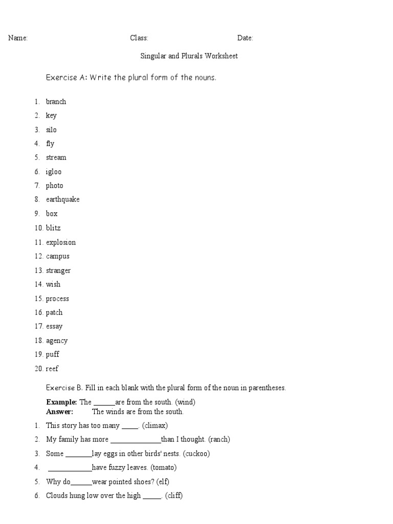 Plurals Worksheet 3 | PDF