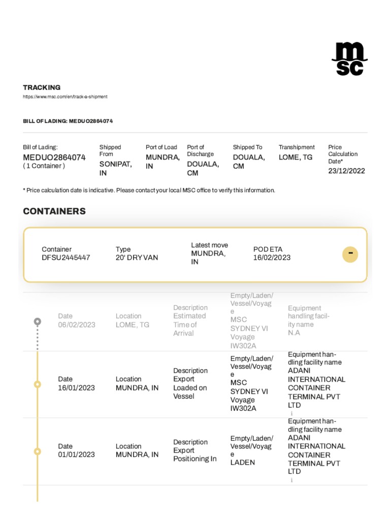 Shipping Container Tracking and Tracing - MSC | PDF | Cargo ...