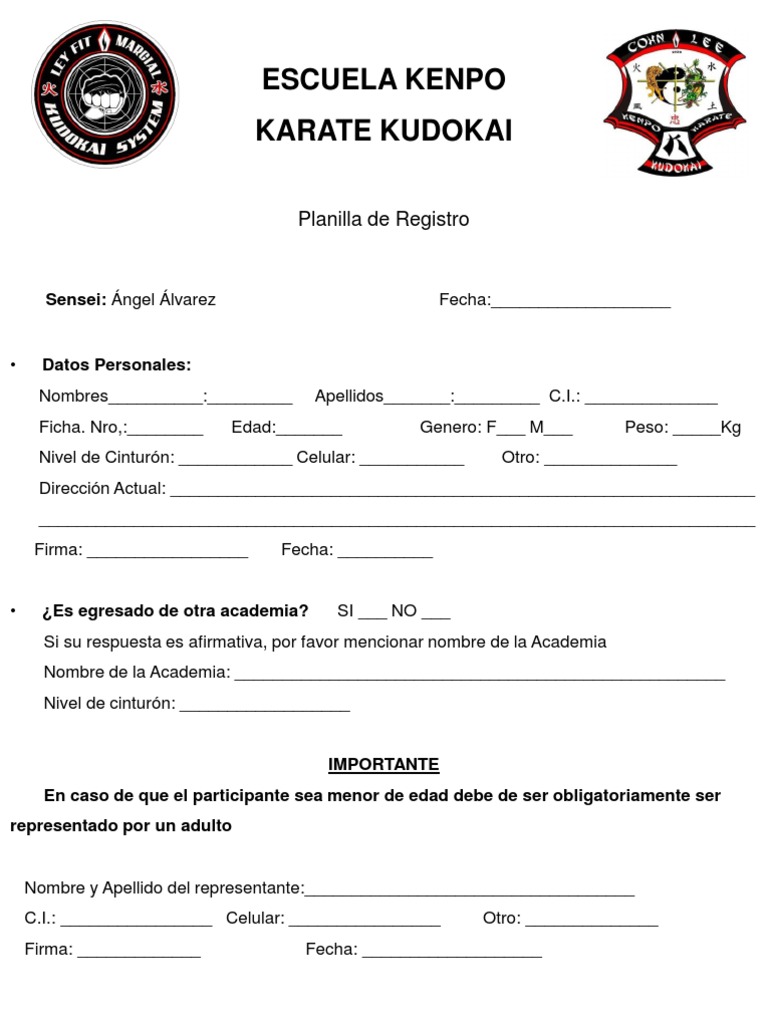 Registro Escuela Kenpo Karate Kudokai | PDF | Relaciones personales ...