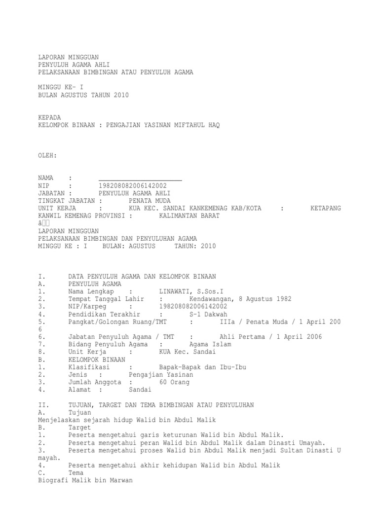 Contoh Format Laporan Penyuluh Agama Islam Non Pns