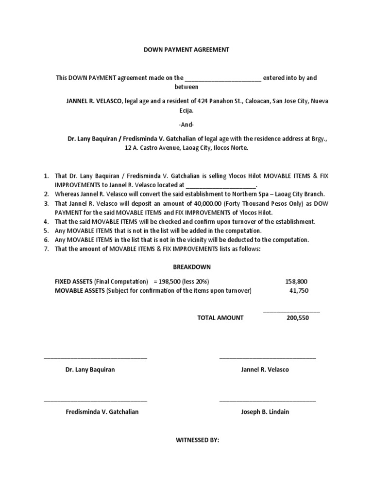 Down Payment Agreement | PDF