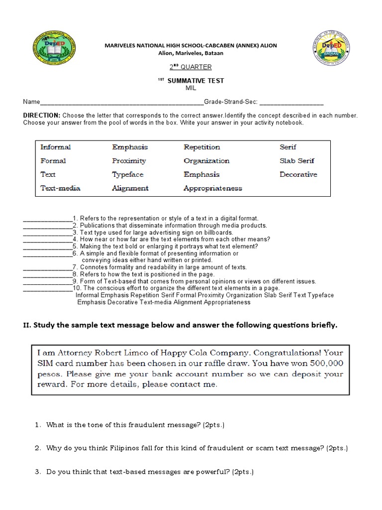 1st Summative Test in MIL | PDF | Typefaces | Serif
