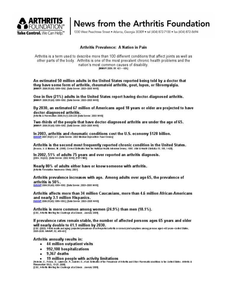 Arthritis Prevalence Fact Sheet PDF Arthritis Osteoarthritis