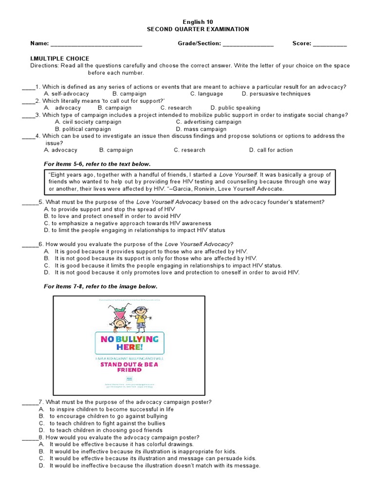Grade 10 English Q2 Exam Answer Key | PDF | Test (Assessment ...