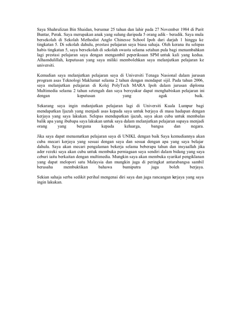 Contoh Karangan Perihal Diri Perancangan Dan Kerjaya Pdf