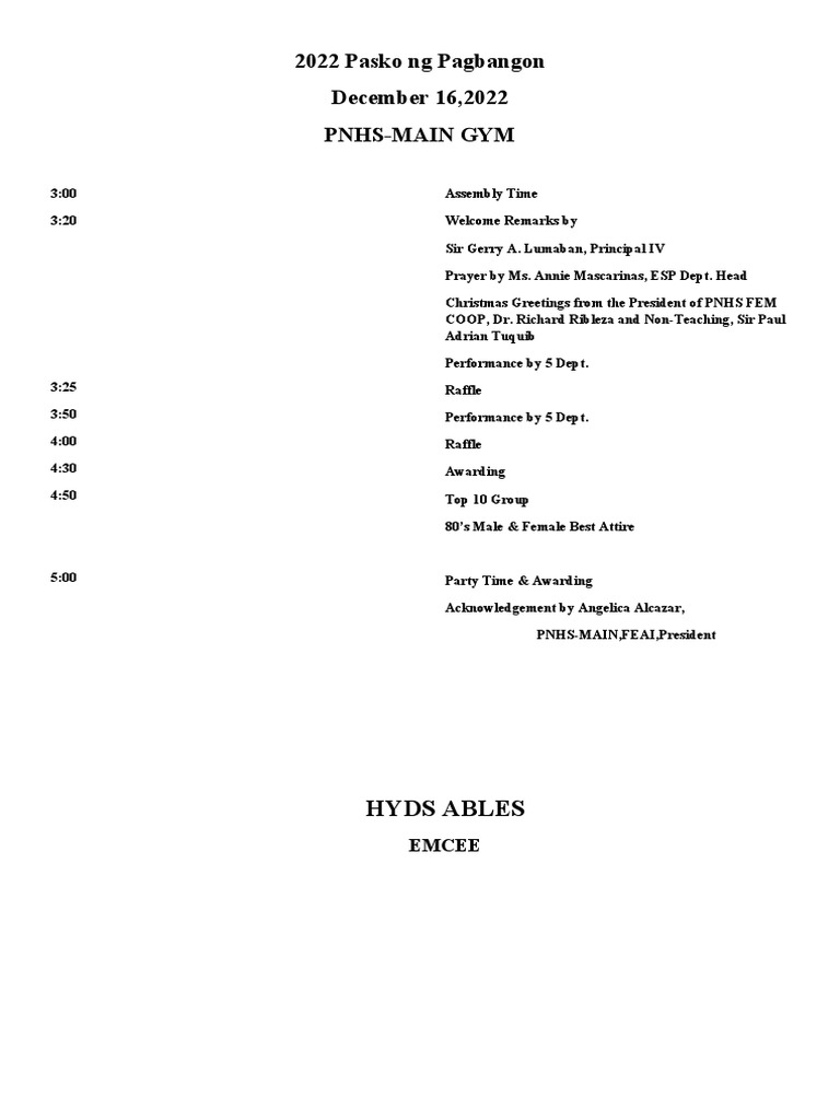 Christmas Party Program Flow 2022 | PDF