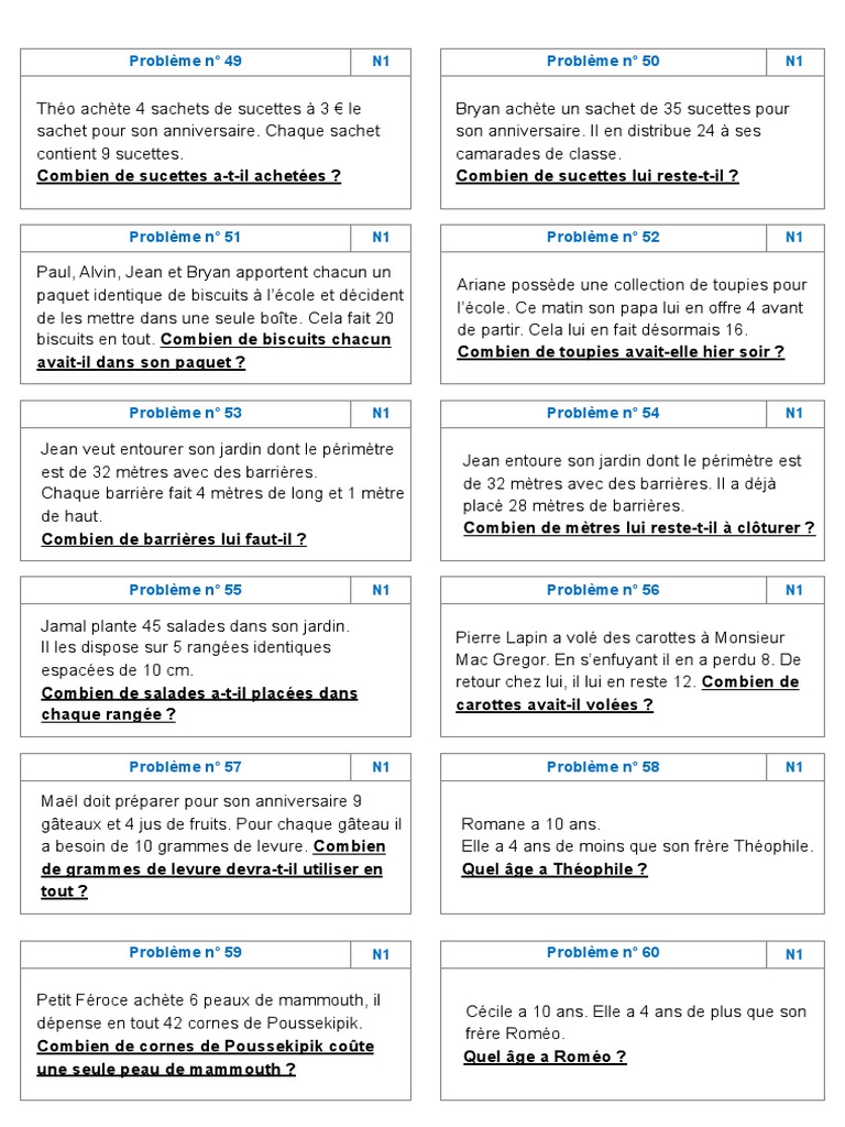 Problèmes mathématiques variés pour enfants | PDF