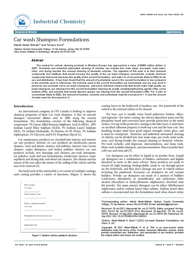 Foam Wash Car Shampoo Formulations PDF