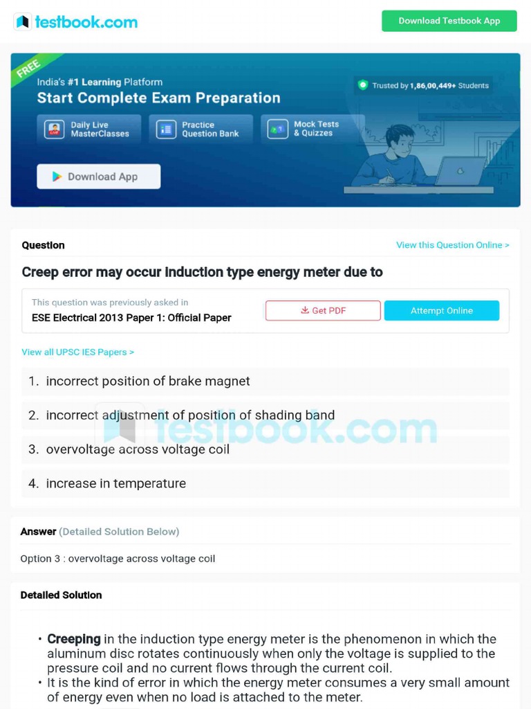 Creep Error May Occur Induction Type Energy Meter