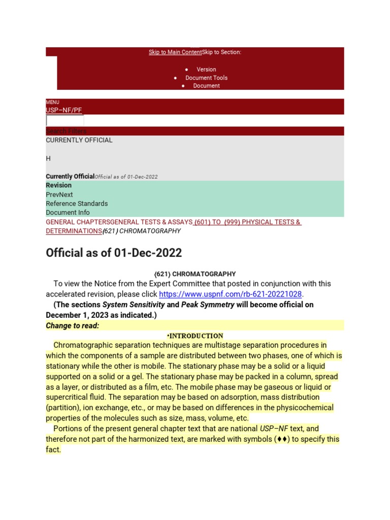 Chromatography Usp 621 PDF Chromatography Gas Chromatography