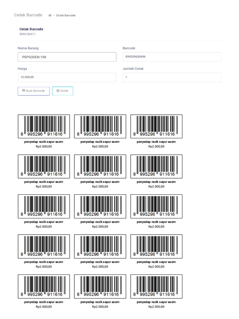 Cetak Barcode untuk Produk Siskesakti | PDF